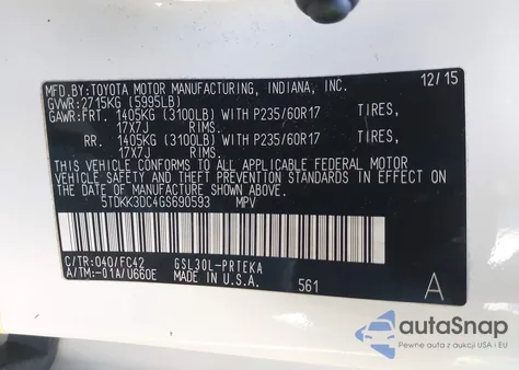 2016 Toyota Sienna Le 8 Passenger из США, поврежденный, VIN 5TDKK3DC4GS690593